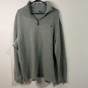 Vtg 90s Ralph Lauren Mens XXL Green Cotton Ribbed Knit 1/4 Zip Pullover Sweater